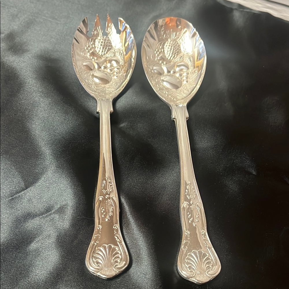 Vintage Electroplated Zinc King's Pattern Fruit/Salad Fork & Spoon Cutlery Italy